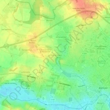 Topografische kaart Le Pont du Fresne, hoogte, reliëf