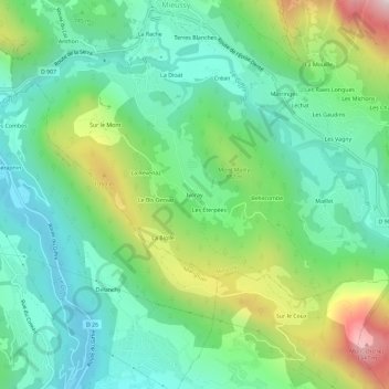 Topografische kaart Ivoray, hoogte, reliëf