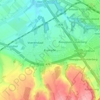 Topografische kaart Kunrade, hoogte, reliëf
