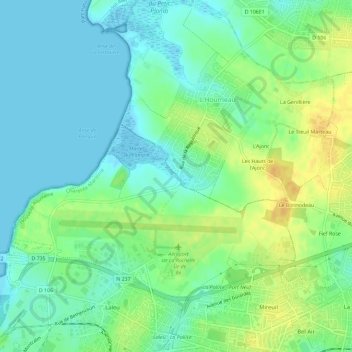 Topografische kaart Le Bas Pampin, hoogte, reliëf