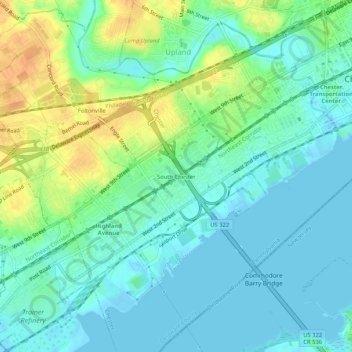Topografische kaart South Chester, hoogte, reliëf