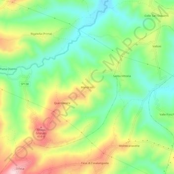 Topografische kaart Mandrioli, hoogte, reliëf