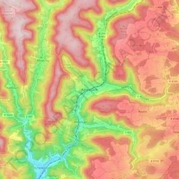 Topografische kaart Alpirsbach, hoogte, reliëf