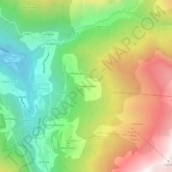 Topografische kaart Le Planay Dessus, hoogte, reliëf