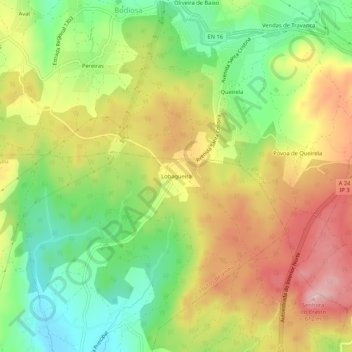 Topografische kaart Lobagueira, hoogte, reliëf