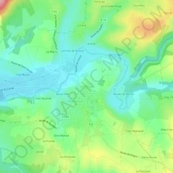 Topografische kaart Le Pinier, hoogte, reliëf