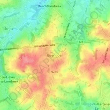 Topografische kaart Eizeringen, hoogte, reliëf