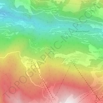 Topografische kaart Le Freney, hoogte, reliëf