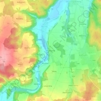 Topografische kaart Wimpassing, hoogte, reliëf