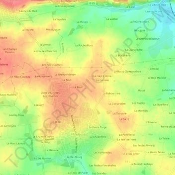 Topografische kaart Le Feuil, hoogte, reliëf