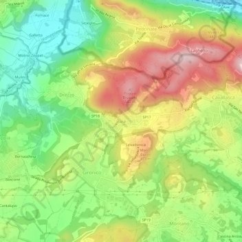 Topografische kaart Parè, hoogte, reliëf