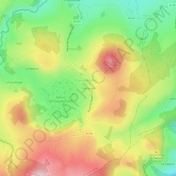 Topografische kaart Tire Longe, hoogte, reliëf