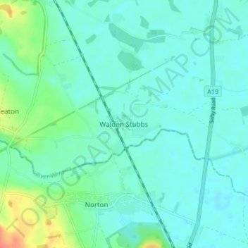 Topografische kaart Walden Stubbs, hoogte, reliëf