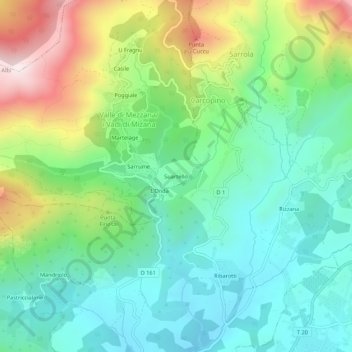 Topografische kaart Suartello, hoogte, reliëf