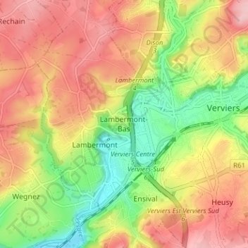 Topografische kaart Lambermont-Bas, hoogte, reliëf