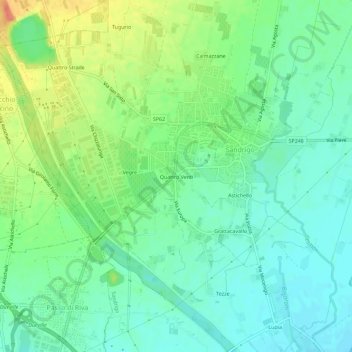 Topografische kaart Quattro Venti, hoogte, reliëf