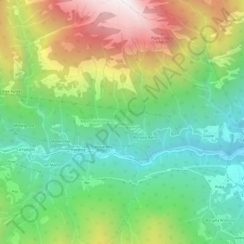 Topografische kaart Pregliasca, hoogte, reliëf