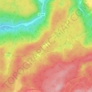 Topografische kaart Altdorfer Wald, hoogte, reliëf