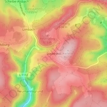 Topografische kaart Steinheid, hoogte, reliëf