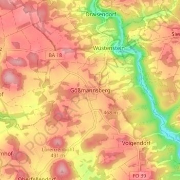 Topografische kaart Gößmannsberg, hoogte, reliëf