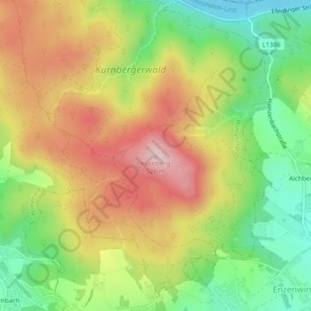 Topografische kaart Kürnberg, hoogte, reliëf