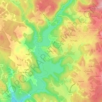 Topografische kaart Puy Nachet, hoogte, reliëf