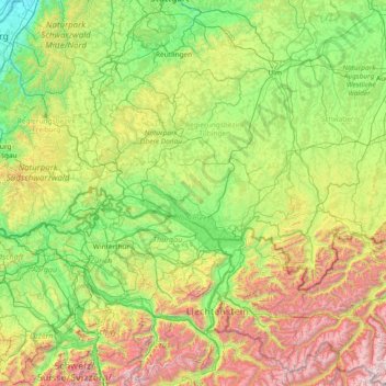 Topografische kaart Linzgau, hoogte, reliëf
