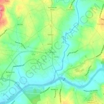 Topografische kaart Sampaio, hoogte, reliëf