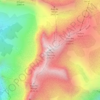 Topografische kaart Tête du Colonney, hoogte, reliëf