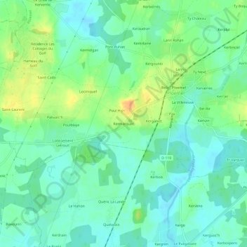 Topografische kaart Kermarquer, hoogte, reliëf