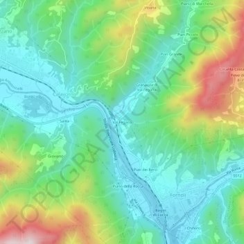 Topografische kaart Val Fegana, hoogte, reliëf