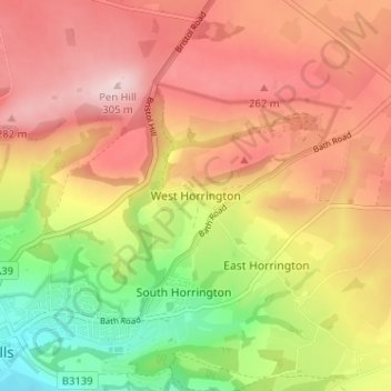 Topografische kaart West Horrington, hoogte, reliëf