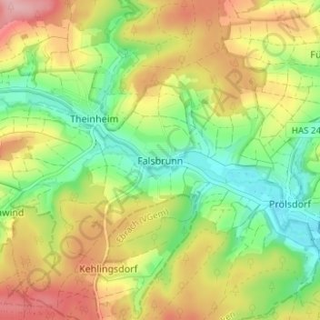 Topografische kaart Falsbrunn, hoogte, reliëf
