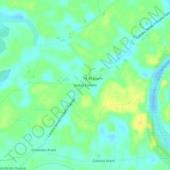 Topografische kaart Nueva Estrella, hoogte, reliëf