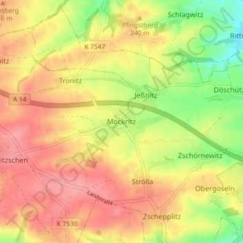 Topografische kaart Mockritz, hoogte, reliëf