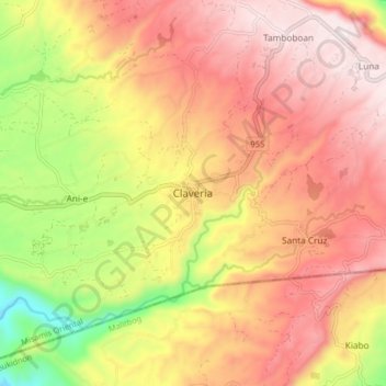 Topografische kaart Claveria, hoogte, reliëf