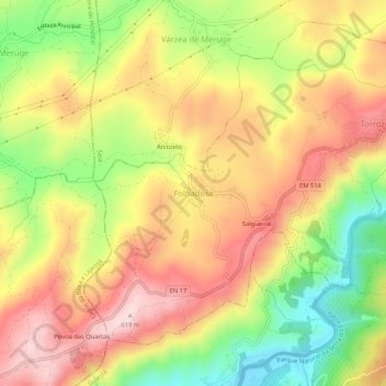 Topografische kaart Folhadosa, hoogte, reliëf