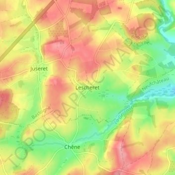 Topografische kaart Lescheret, hoogte, reliëf