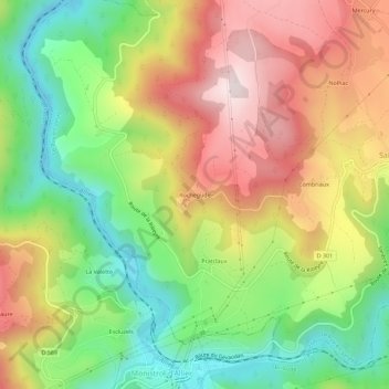 Topografische kaart Rochegude, hoogte, reliëf