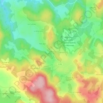 Topografische kaart Le Breuil, hoogte, reliëf