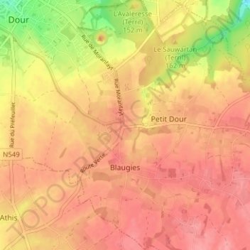 Topografische kaart Rouge Bonnet, hoogte, reliëf