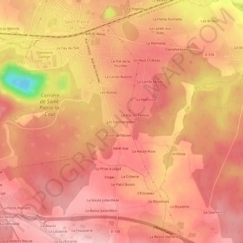 Topografische kaart Les Germendières, hoogte, reliëf