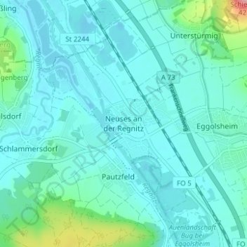Topografische kaart Neuses an der Regnitz, hoogte, reliëf