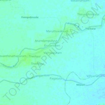 Topografische kaart Vishnupuram, hoogte, reliëf