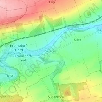 Topografische kaart Denstedt, hoogte, reliëf