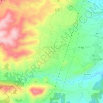 Topografische kaart Yátova, hoogte, reliëf