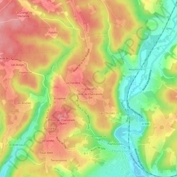 Topografische kaart La Sauge, hoogte, reliëf