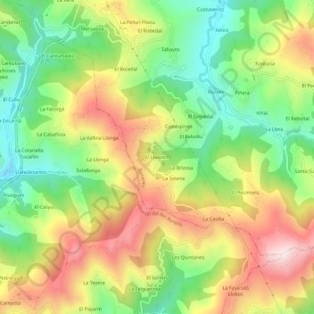 Topografische kaart El Llanotín, hoogte, reliëf
