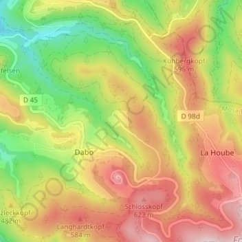 Topografische kaart Rothenbuhl, hoogte, reliëf