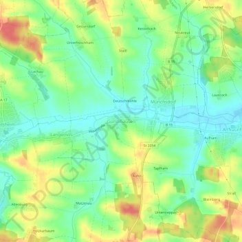 Topografische kaart Gundihausen, hoogte, reliëf